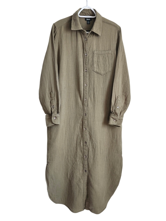 Roots Dresses & Skirts - Roots Shirt Dress Womens Small Green Button Front Cotton Gauze Midi